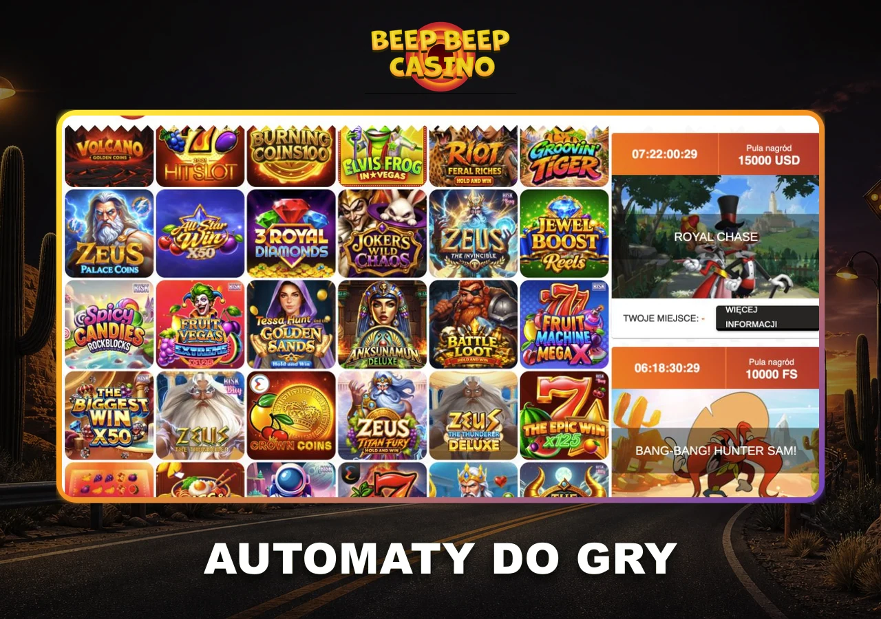 Beep Beep Casino Spielautomaten: beliebte Titel, verschiedene Mechaniken und aktuelles Lobby-Angebot.