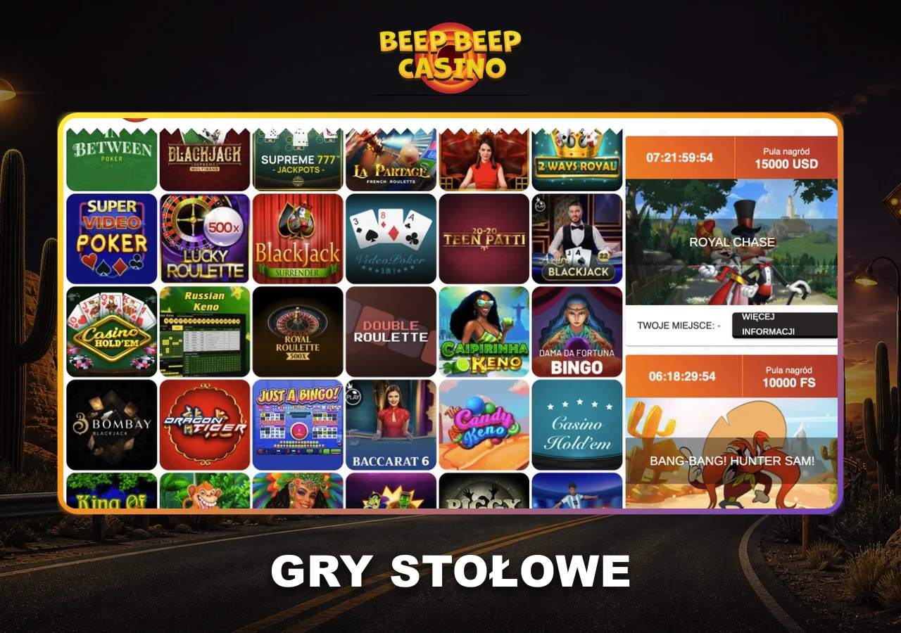 Beep Beep Casino Tischspiele: Roulette, Karten und klassische Casino-Varianten.