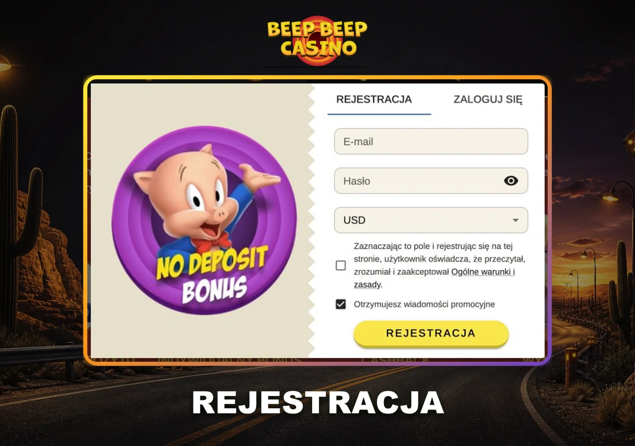 Anmeldeformular für das Beep Beep Casino in der deutschen Sprachversion.